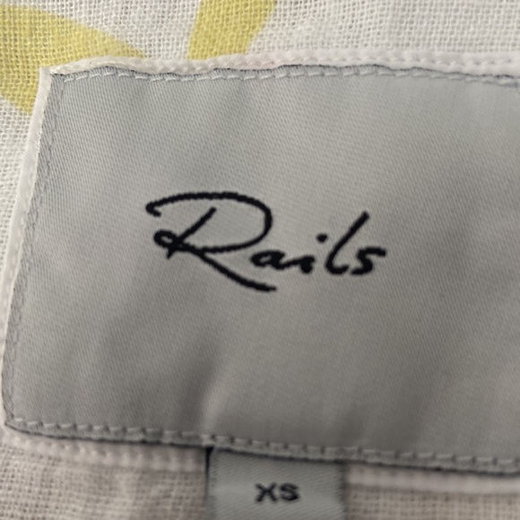 Rails linen blend button short sleeve fruits print white blouse - Picture 5 of 7